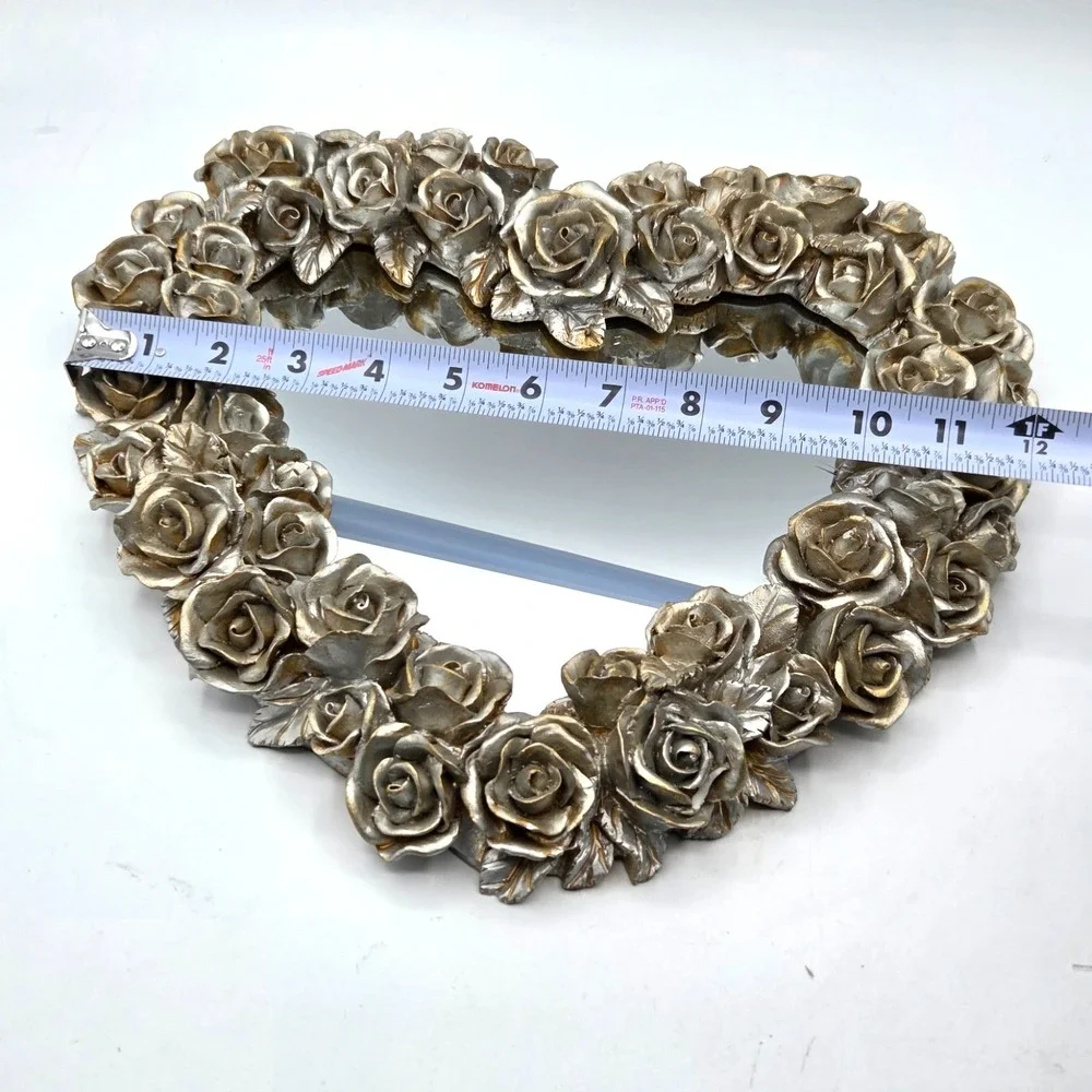 VINTAGE 60's- 80's Heart Shaped Mirror 3D‎ Roses Decoline New York RETRO Cottage
